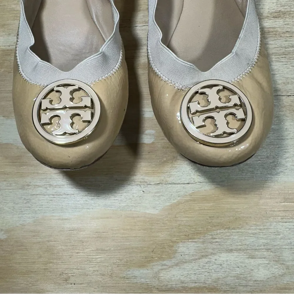 Tory Burch Tan Leather Flats with Signature Medallion